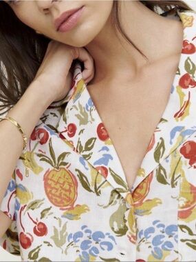 Reformation Lennie 100% Linen Button Down Blouse Fruit Cocktail Small